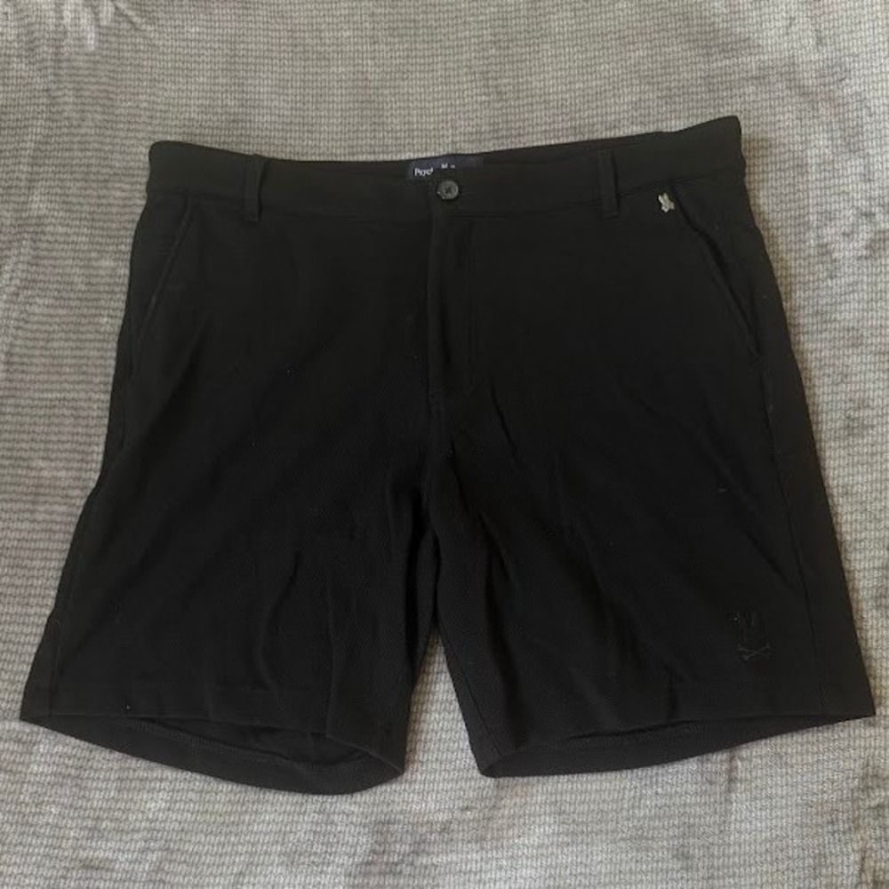 Psycho Bunny Mens Black Golf Shorts Performance Button Zip Mesh Size 36x9.